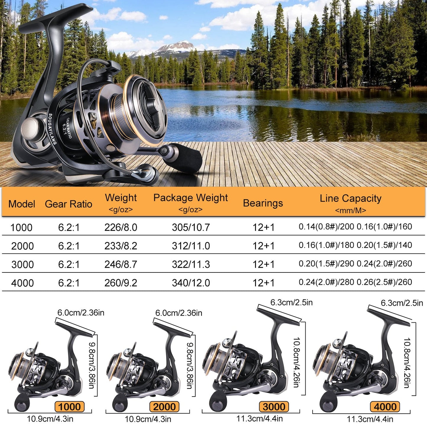 Sougayilang Spinning Reel - 6.2:1 High Speed Gear Ratio, Freshwater and Saltwater Fishing Reel with 12+1 Shieled BB, Max Drag 35Lbs